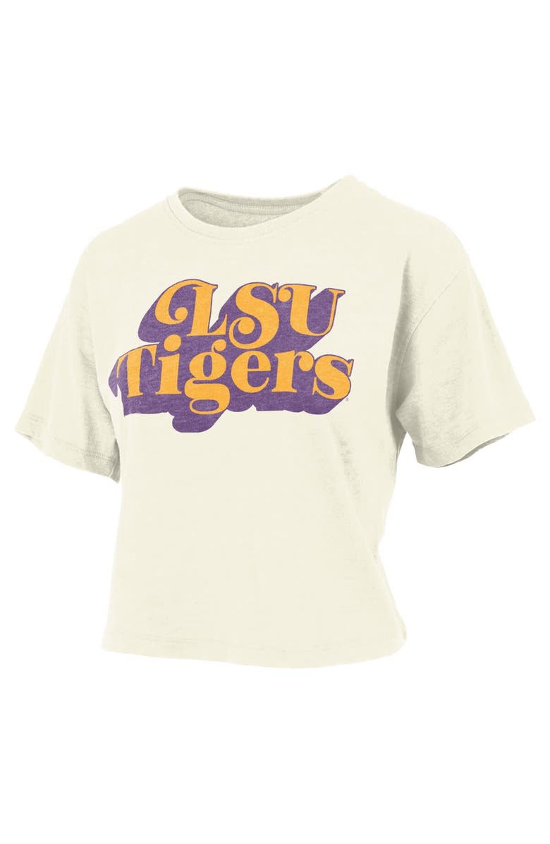 PRESSBOX Women's Pressbox White LSU Tigers Vintage Easy Team Name Waist-Length T-Shirt, Main, color,