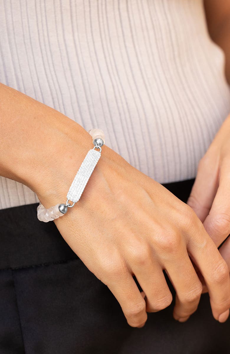 Sheryl Lowe Small Diamond Id Tag On Rainbow Moonstone Bead Bracelet, Alternate, color, White / Sterling Silver