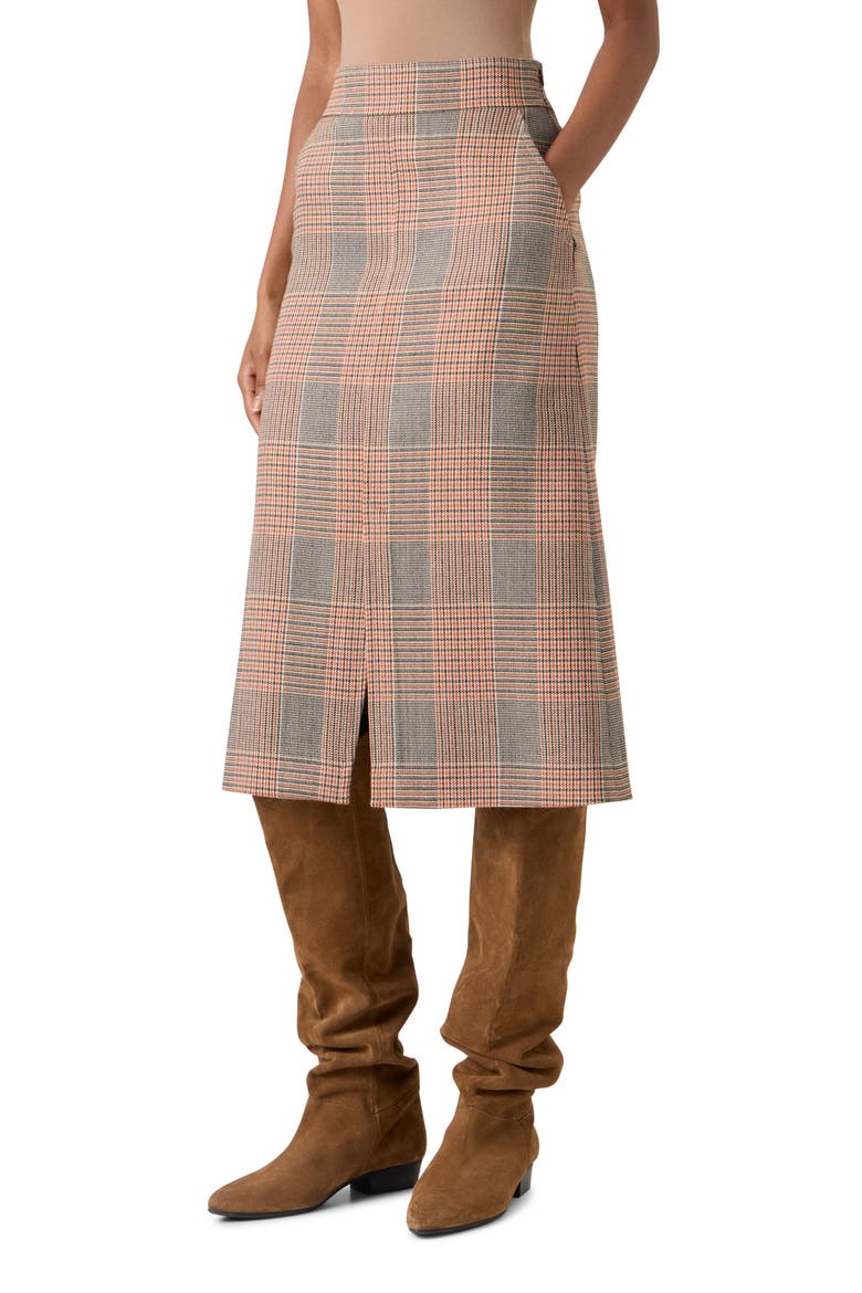 Glen Check A-Line Midi Skirt, Alternate, color, BEIGE-MOCCA-ORANGE