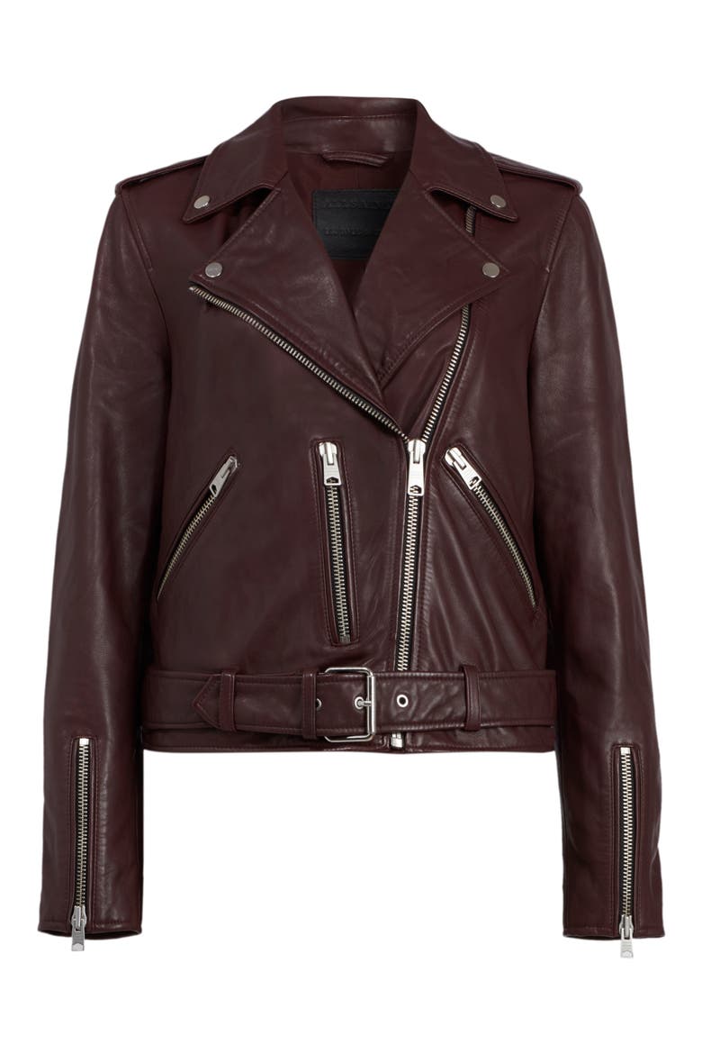 Balfern Leather Biker Jacket, Alternate, color, DEEP BERRY