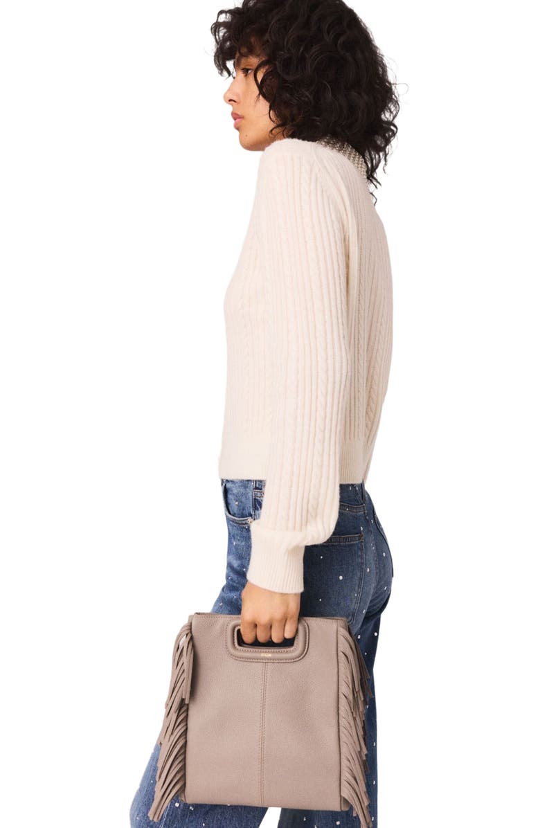 maje Knit cardigan with removable collar, Alternate, color, Ecru