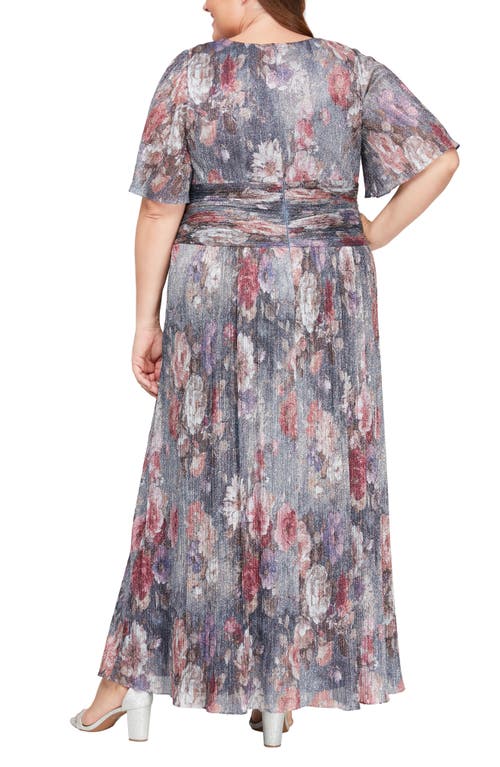 Shop Sl Fashions Metallic Floral A-line Maxi Dress In Blue/multi