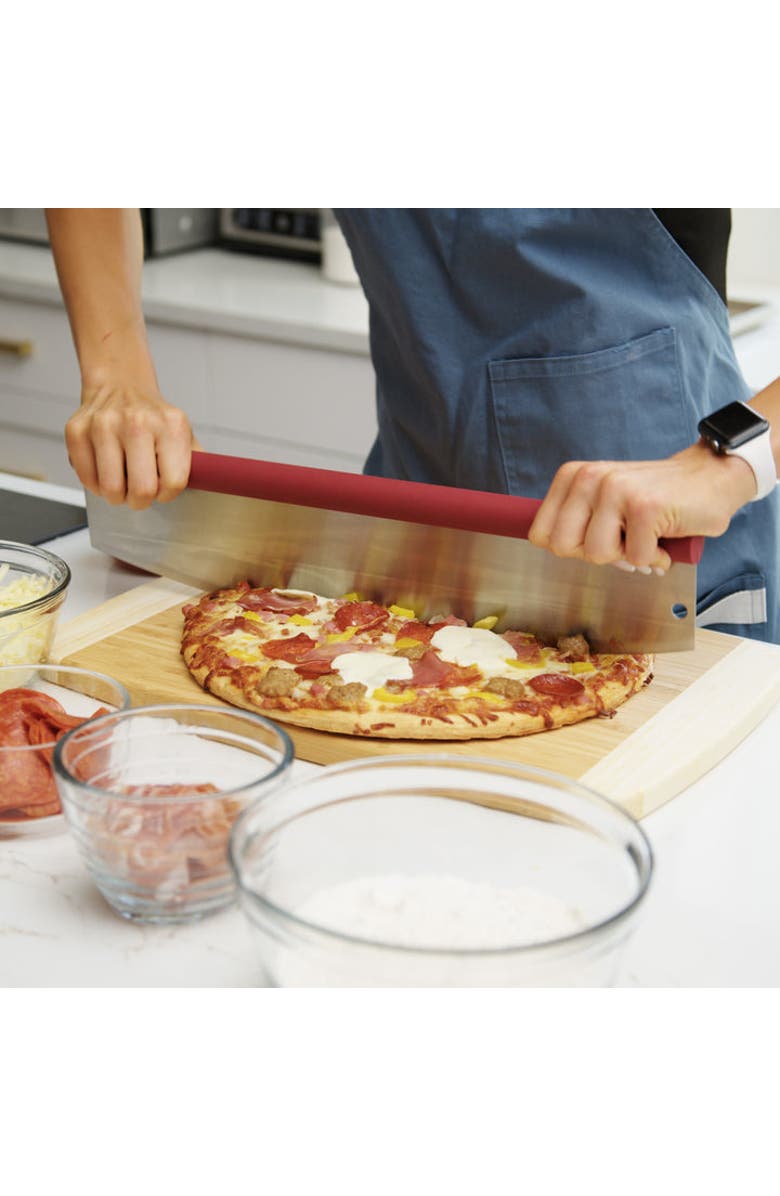 Old Stone Pizza Rocker with Comfort Grip Handle, 18-Inch, Alternate, color, Red/Silver