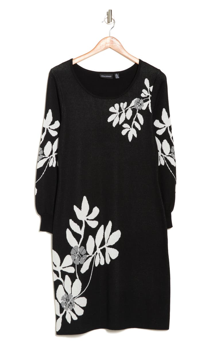 Nina Leonard Floral Sweater Dress, Alternate, color,