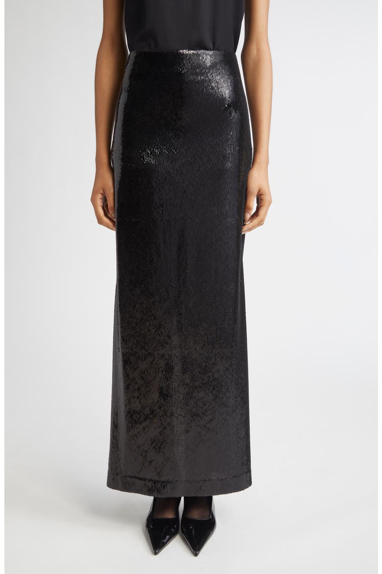 Sequin Column Skirt, Main, color, BLACK