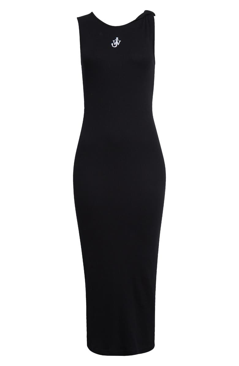 JW Anderson Anchor Logo Twist Strap Rib Tank Dress, Alternate, color, 999 Black