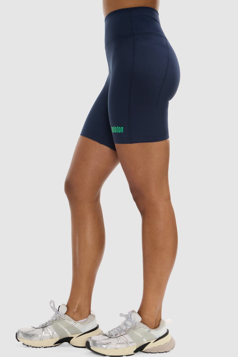 Cadent 7" High Rise Pocket Bike Short, Alternate, color, Navy - Peloton Wordmark