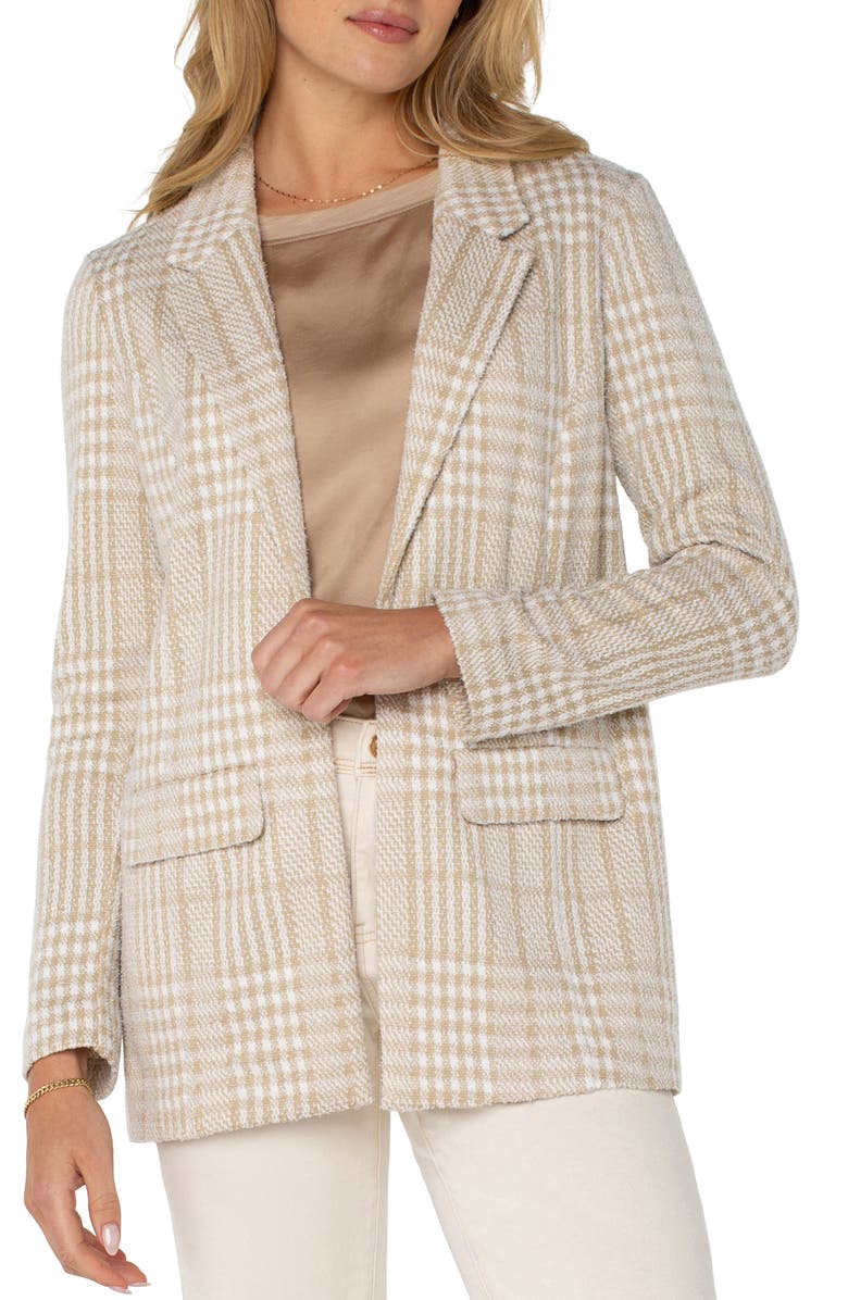 Liverpool Los Angeles Plaid Boyfriend Blazer, Alternate, color, Cream Tan Plaid
