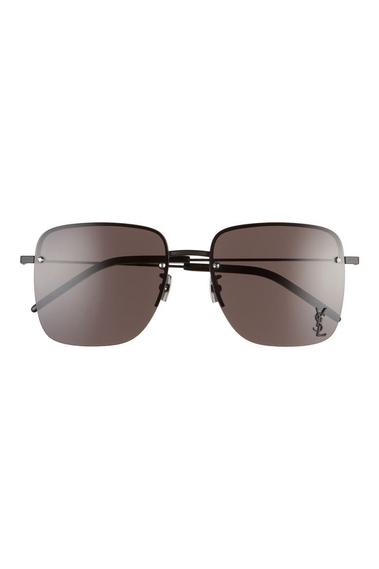 58mm Semi Rimless Flat Front Square Sunglasses, Main, color, BLACK/ BLACK
