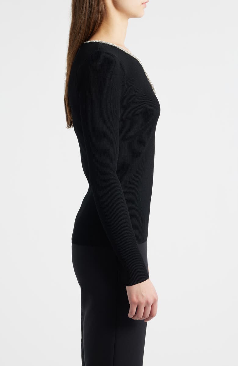 Elie Tahari The Alana Rhinestone Neck Sweater, Alternate, color, Noir