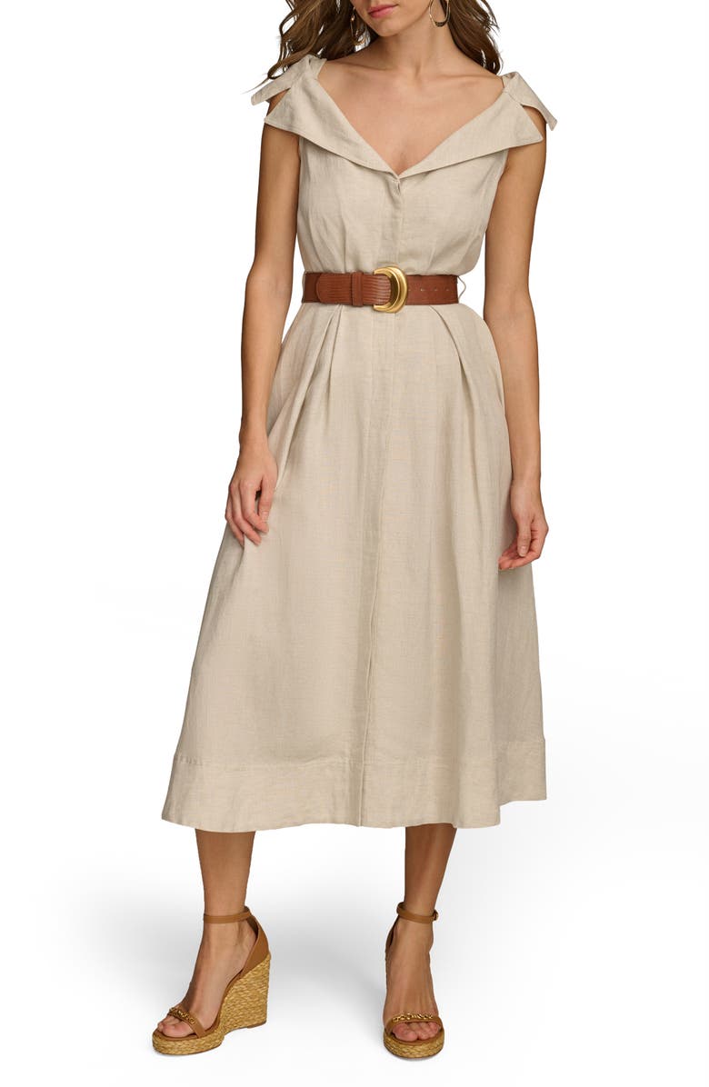 Donna Karan New York Portrait Collar Belted Linen Blend Midi Dress, Main, color,