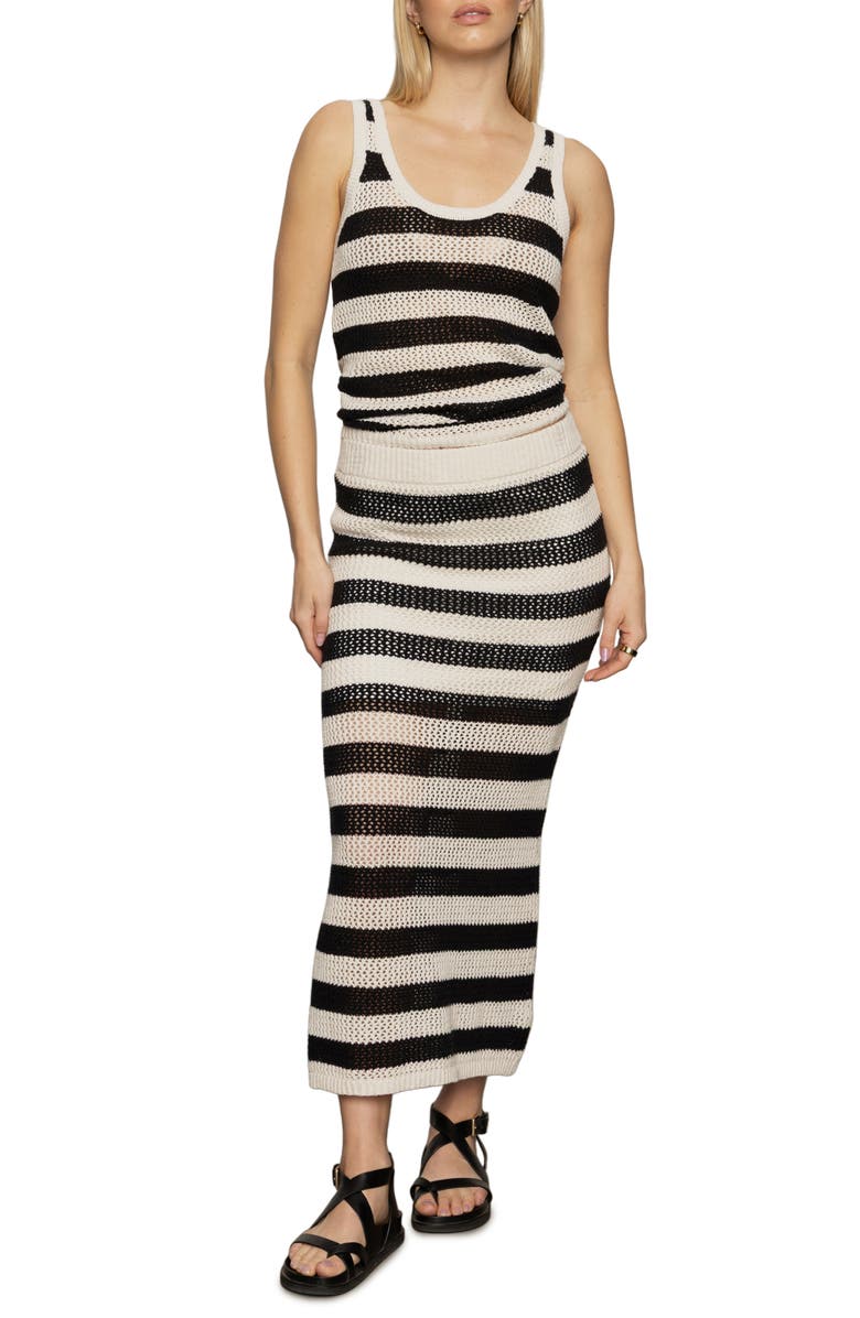 Sanctuary Stripe Crochet Maxi Sweater Skirt, Alternate, color, Black/ Chalk Stripe