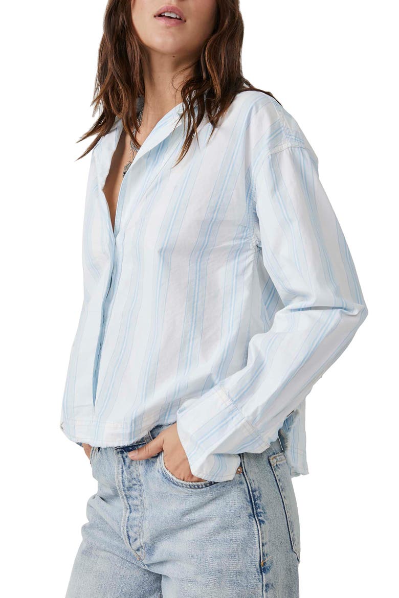 Kelia Stripe Trapeze Button-Up Shirt, Alternate, color, CRISP WHITE COMBO