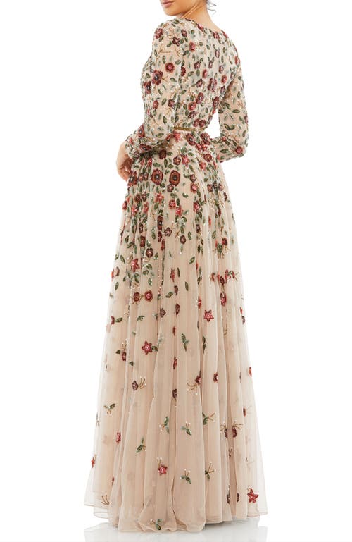 Mac Duggal Embellished High Neck Long Sleeve A Line Gown In Antique Rose
