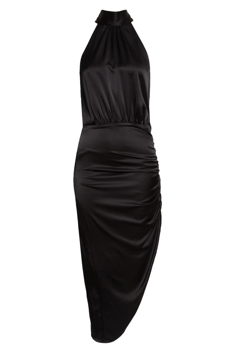 Gabriella Ruched Stretch Silk Halter Dress, Alternate, color, BLACK