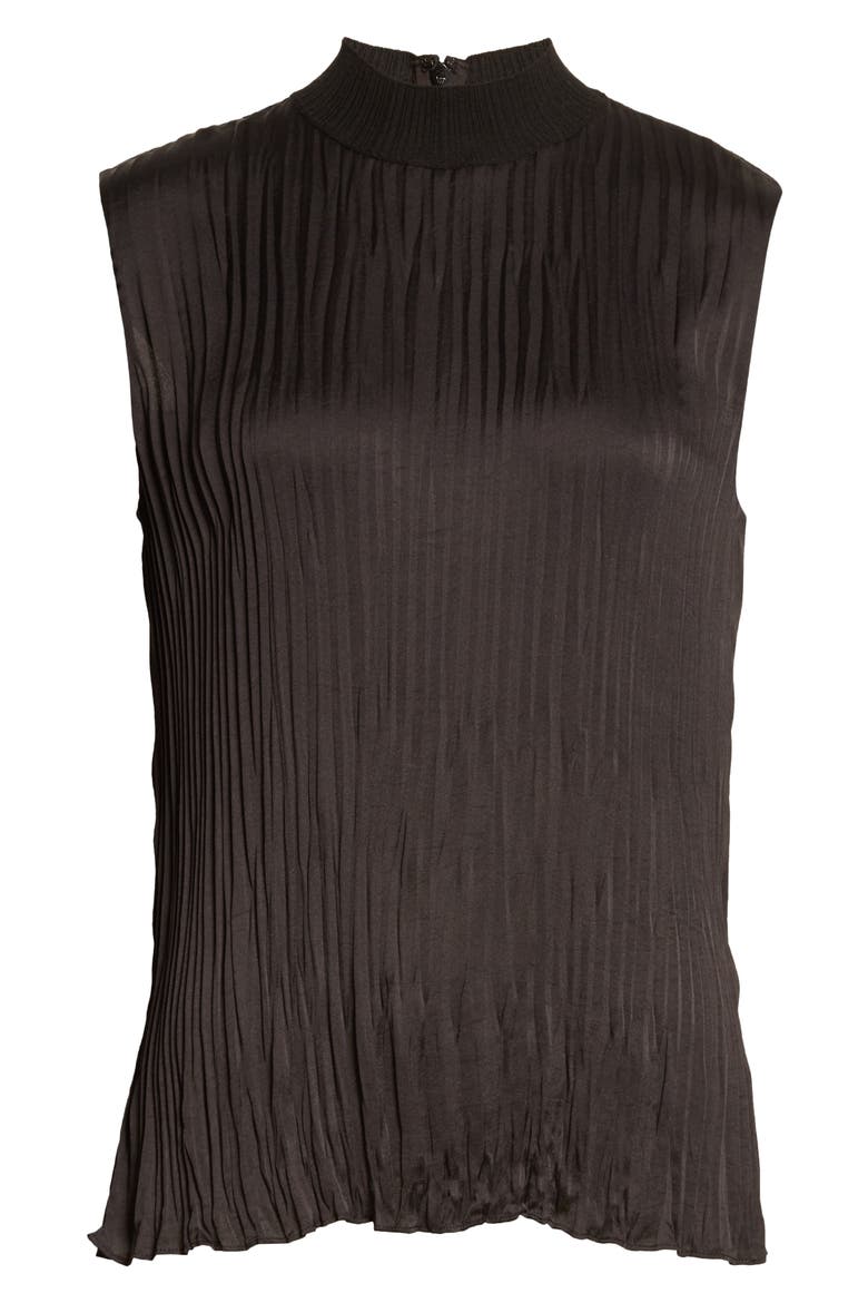 Plissé Mock Neck Shell, Alternate, color, BLACK