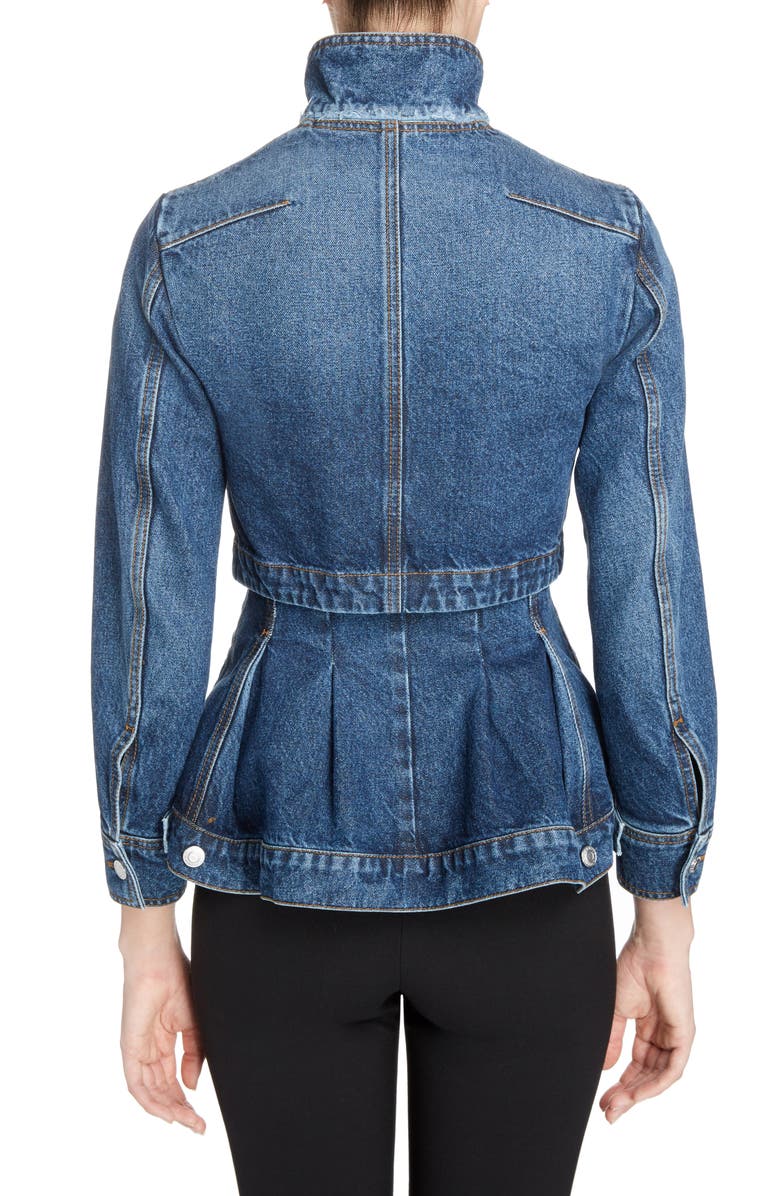 McQueen Alexander McQueen Peplum Denim Jacket, Alternate, color, 
