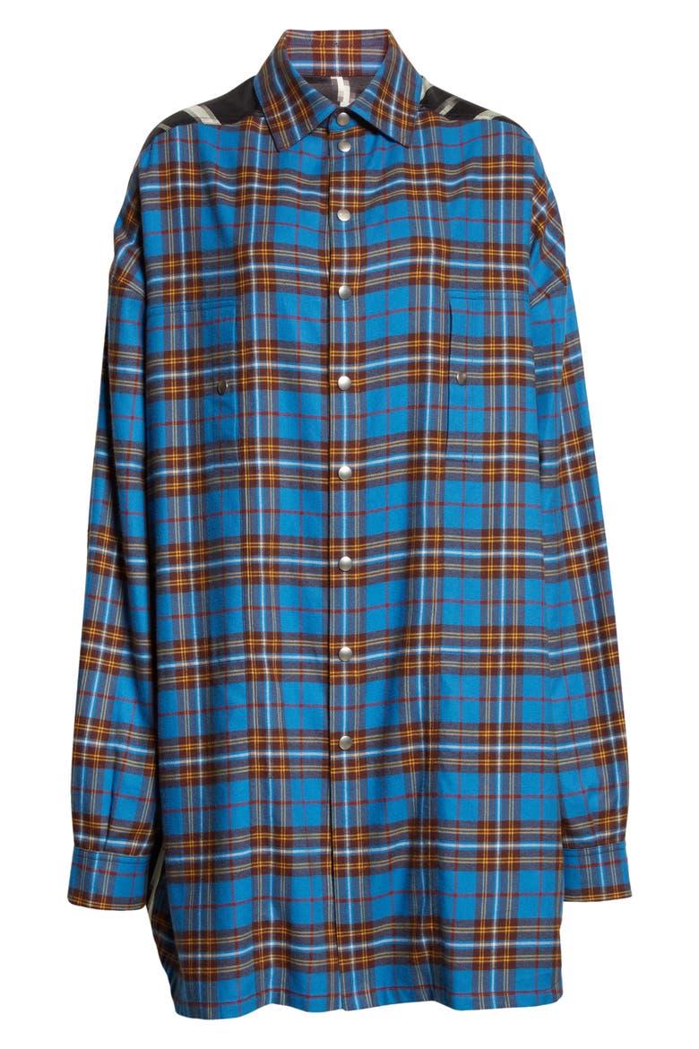 Tommy Plaid Oversize Mixed Media Overshirt, Alternate, color, BLUE PLAID/ BLACK/ MILK