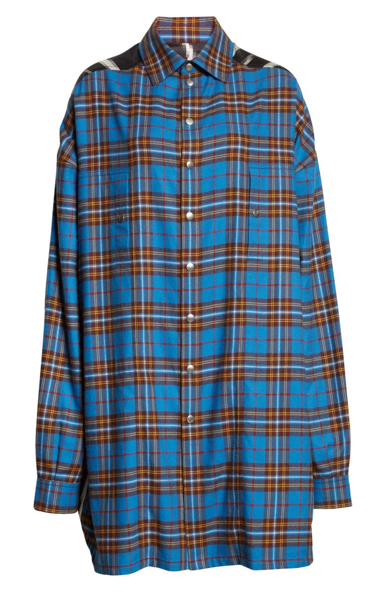 Rick Owens Tommy Plaid Oversize Mixed Media Overshirt, Alternate, color,