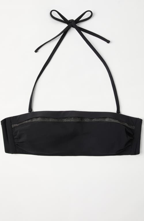 Brunello Cucinelli Black Techno Jersey Monili Bikini Bandeau Top In Black