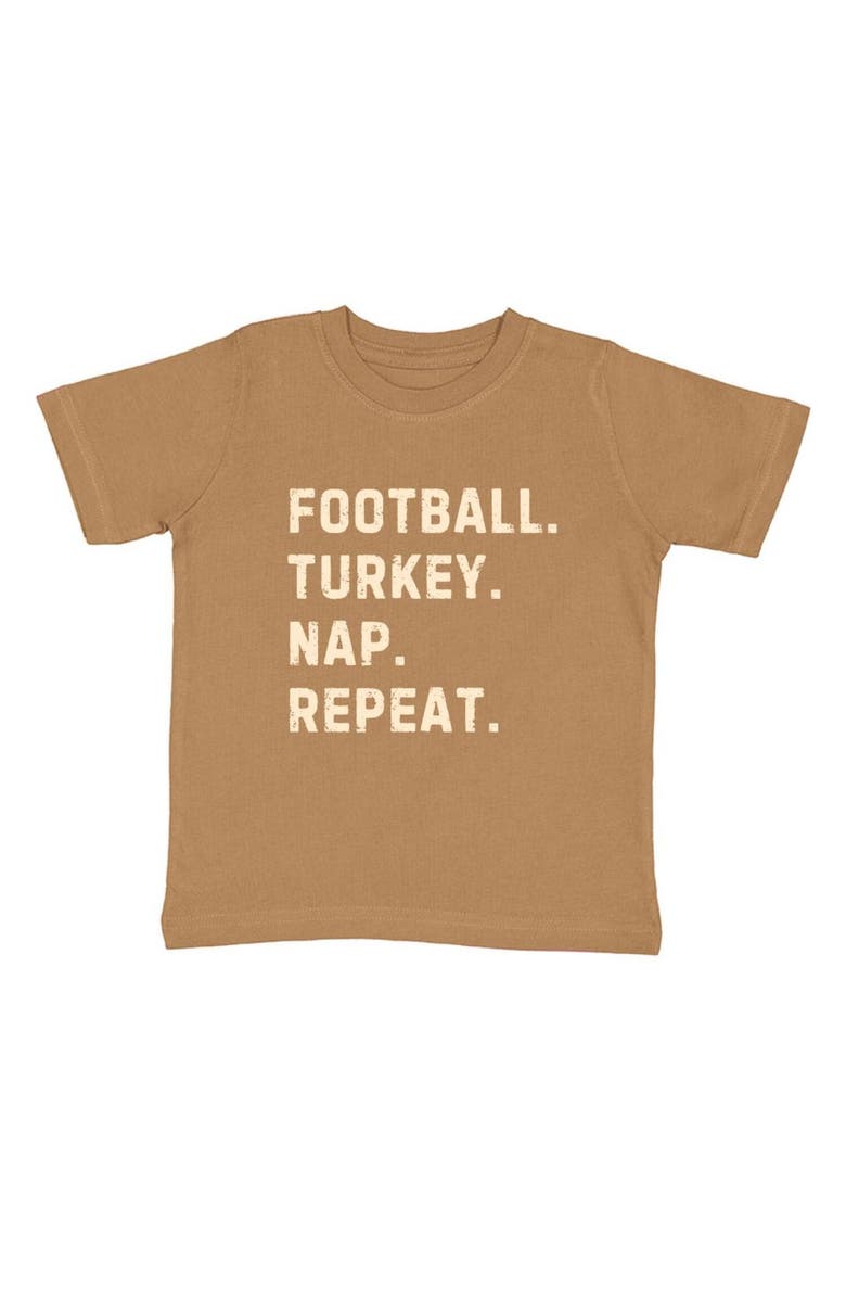 Sweet Wink Football Turkey Nap Repeat Thanksgiving Short Sleeve T-Shirt, Main, color, Mocha