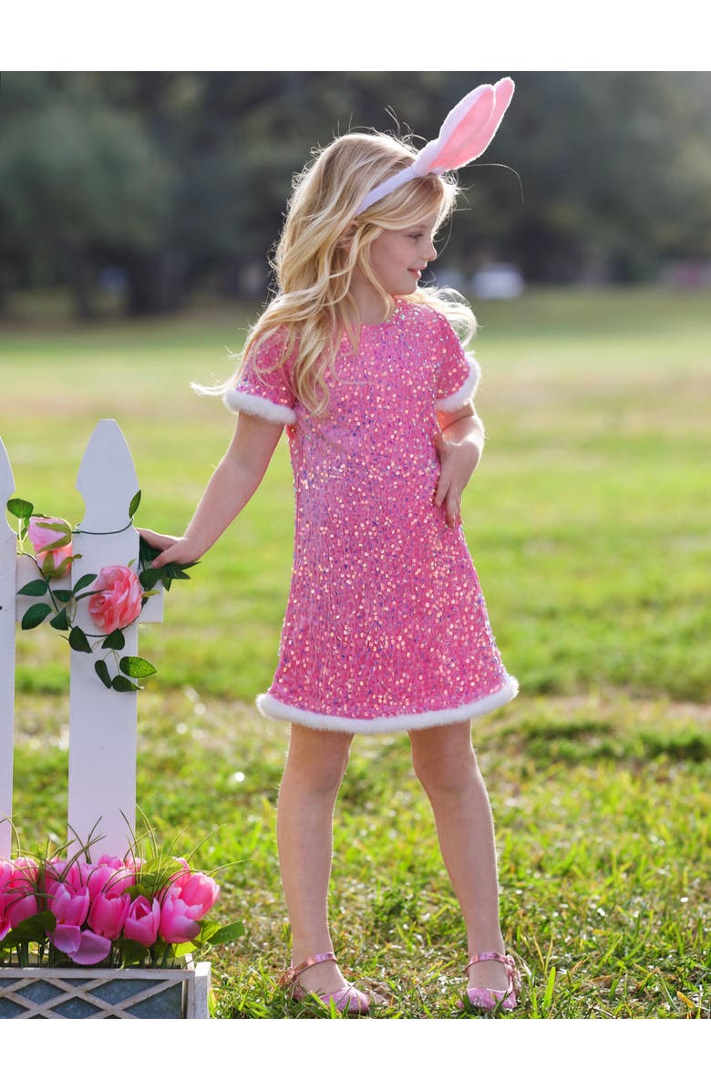 Mia Belle Girls Girls Sparkle & Hop Sequined Fur Easter Dress, Alternate, color, Pink