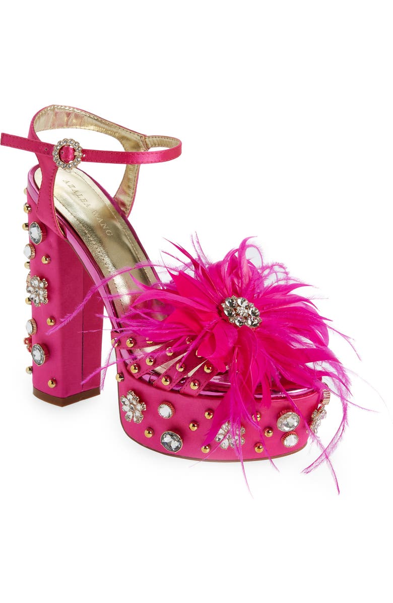 AZALEA WANG Kiki Feather Embellished Platform Sandal, Main, color,