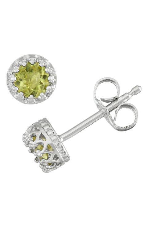 Sterling Silver Stone Crown Stud Earrings