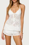 EDIKTED Arlie Tie Front Floral Lace Halter Top