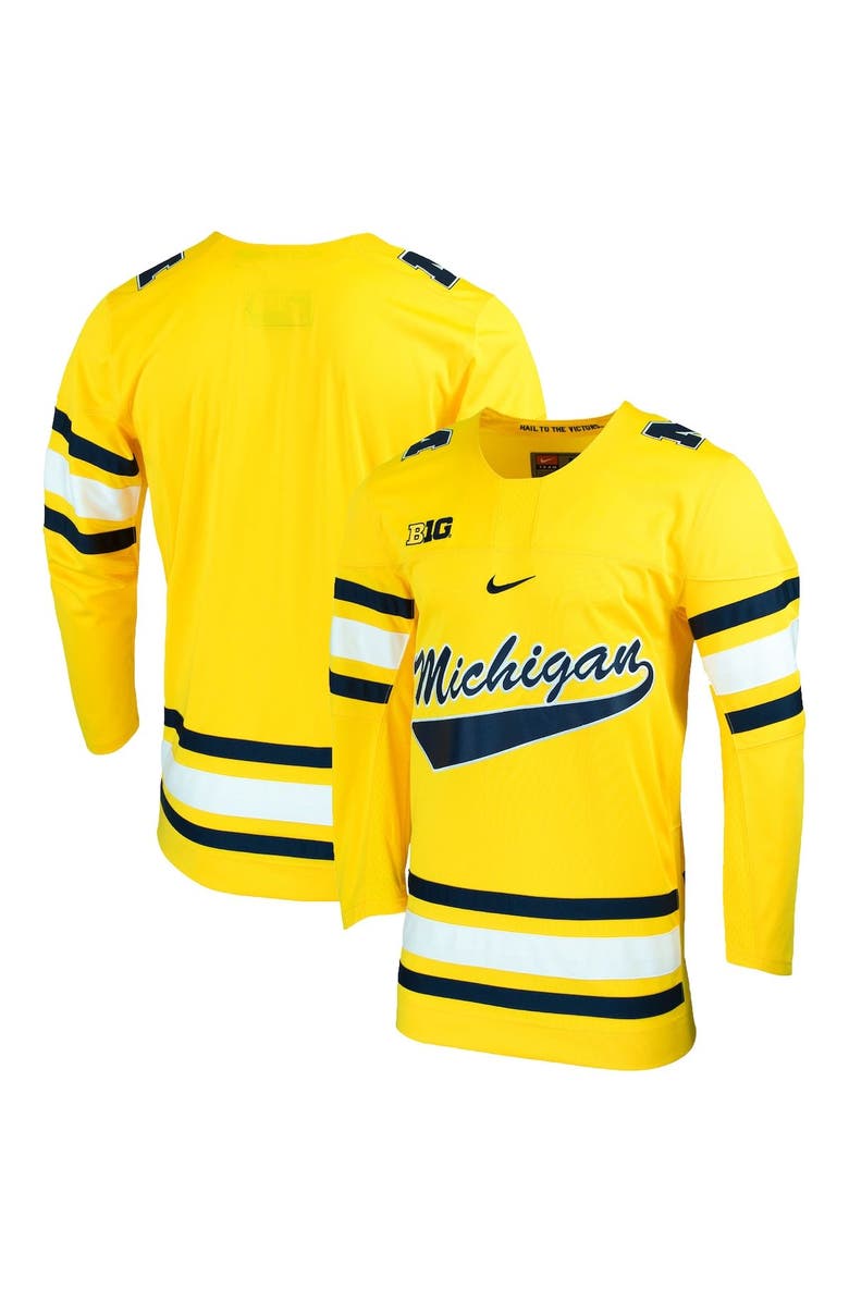 Nike Men's Nike Maize Michigan Wolverines Replica College Hockey Jersey, Alternate, color, 