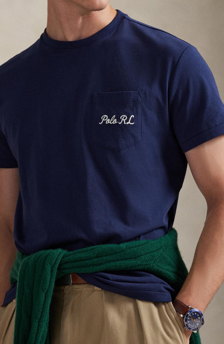 Polo Ralph Lauren Classic Fit Polo Bear Embroidered Pocket Graphic T-Shirt, Alternate, color, Newport Navy-Society Bear