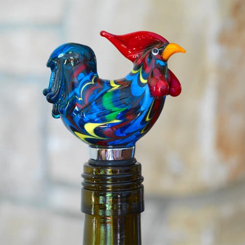 Twine Rooster Glass Bottle Stopper In Multi