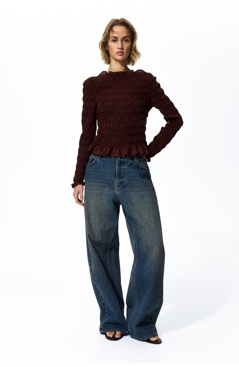 H&M Smocked Top, Alternate, color, Rust Brown