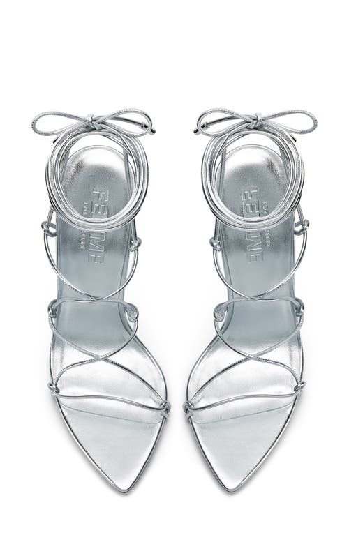 Femme La Sin Ankle Wrap Pointed Toe Sandal In Silver