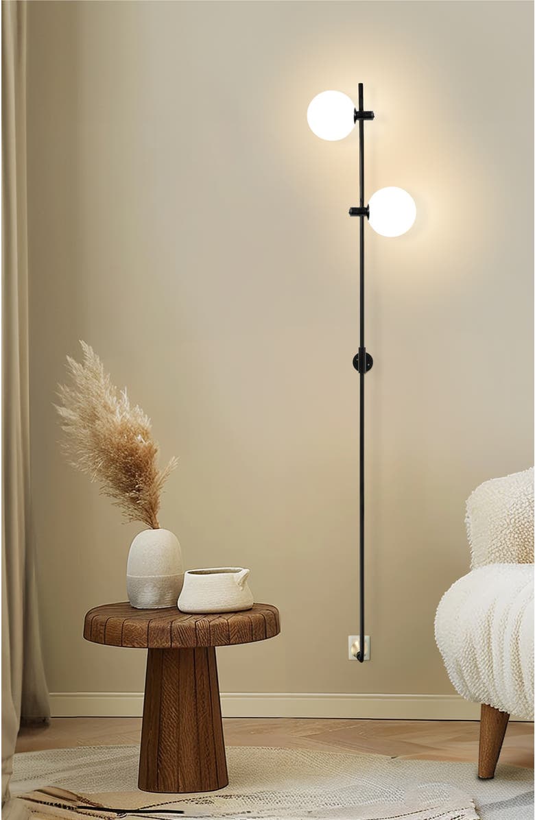 Brightech Equinox 62" LED Modern Sconce Wall Lamp with Glass Globe Shades, Alternate, color, Classic Black