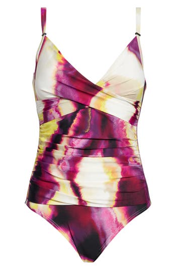 Dkny Surplice V-neck One-piece Swimsuit In Multi