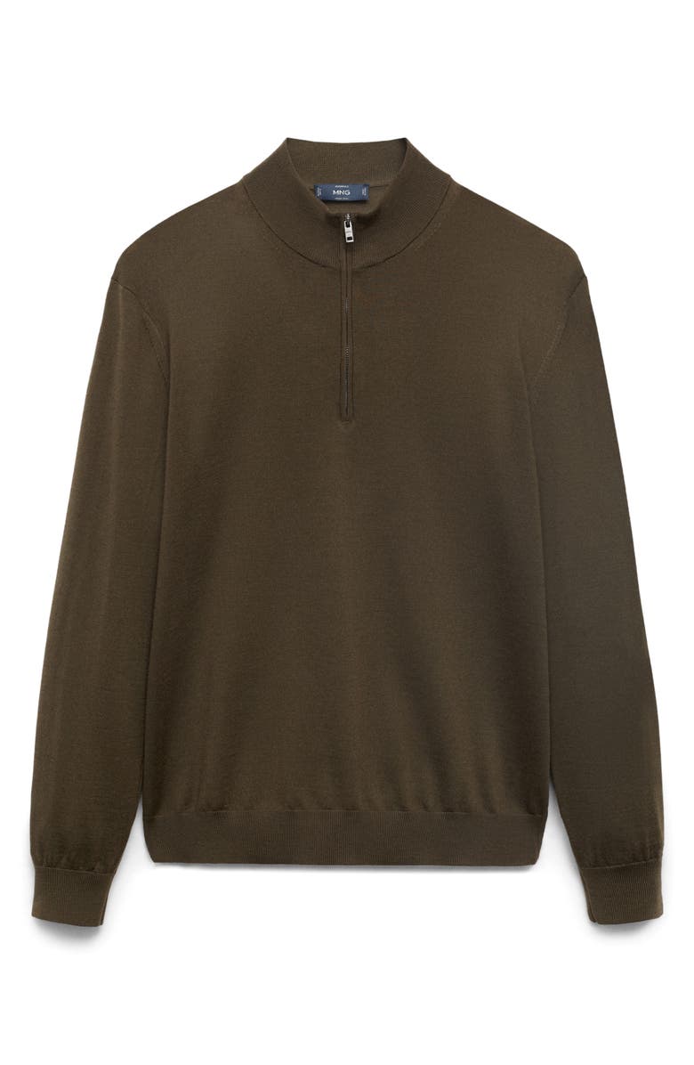 MANGO Perkins Wool Quarter Zip Sweater, Alternate, color, Olive Green