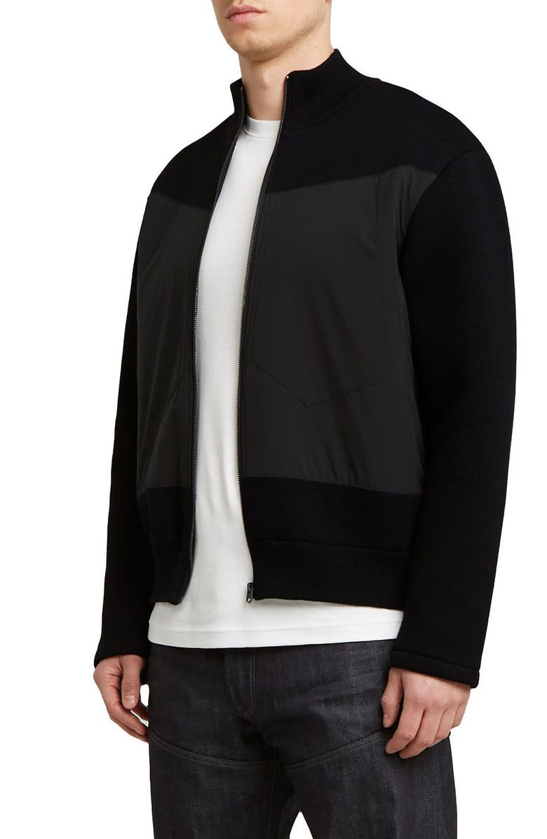 G-STAR Mixed Media Organic Cotton Zip-Up Bomber Jacket, Alternate, color, Dark Black