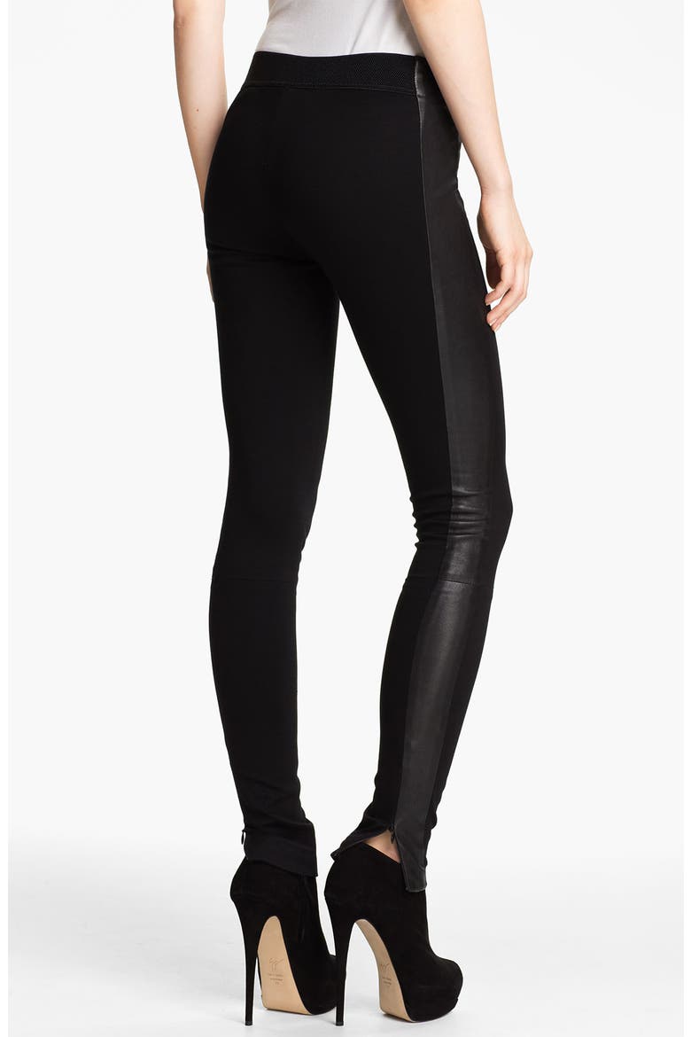 'Renard' Leather Tuxedo Stripe Leggings, Alternate, color, BLACK
