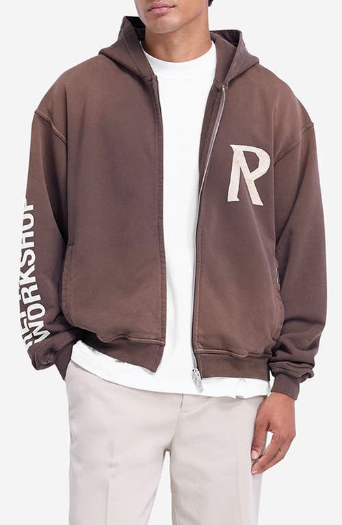 Represent Masking Tape Initial Zip-Up Cotton Hoodie in Cedar 