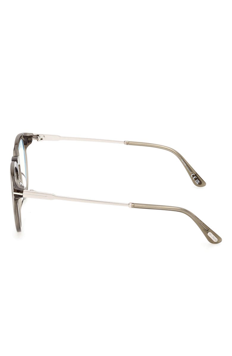 TOM FORD 49mm Round Blue Light Blocking Optical Glasses, Alternate, color, Olive / Palladium / T Logo