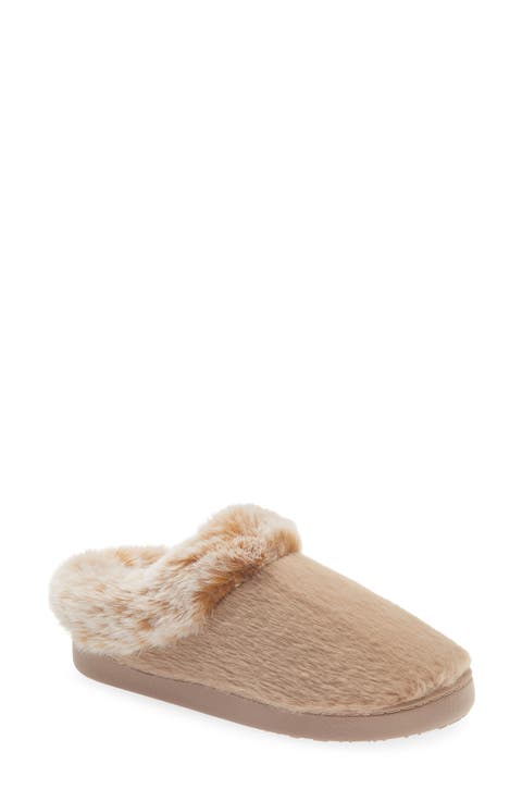 Faux Fur Collar Scuff Slipper