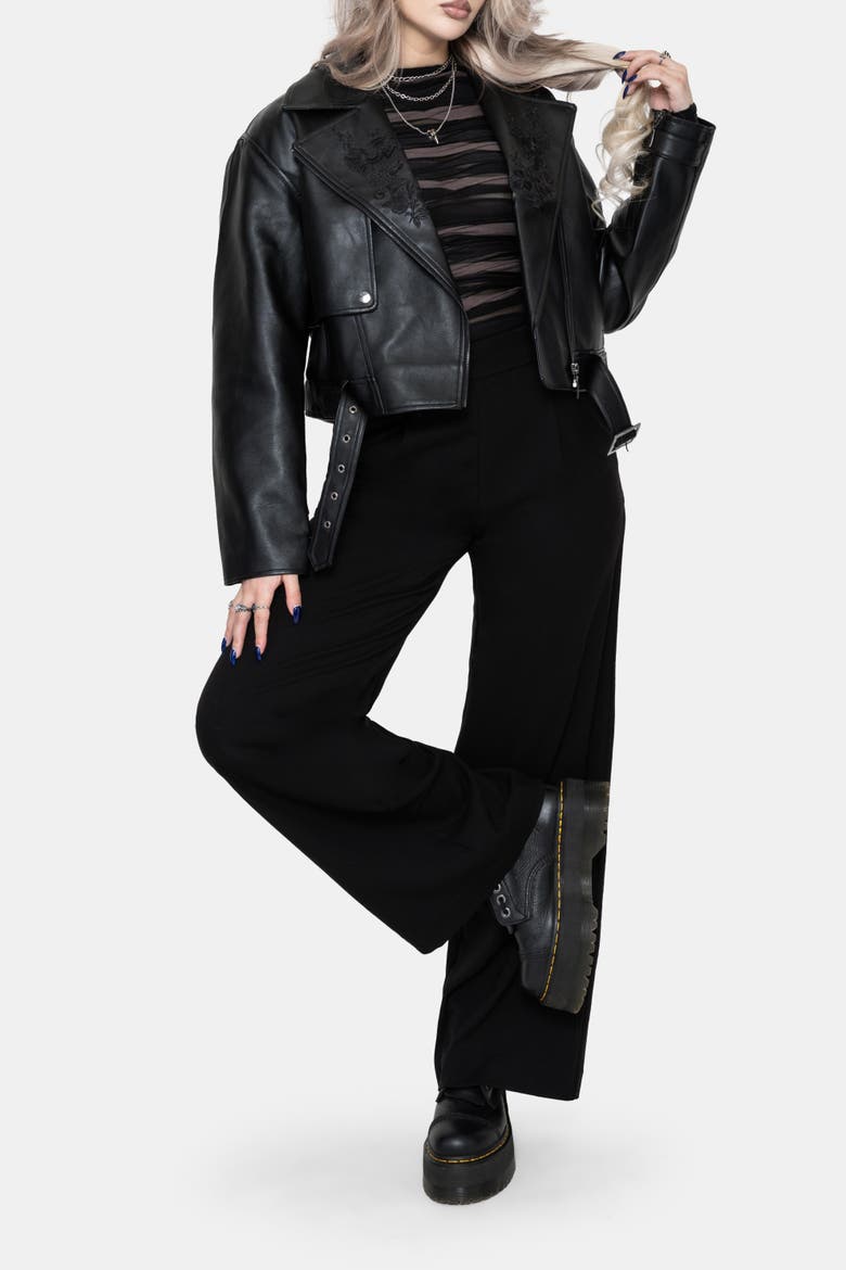 Clash Embroidered Faux Leather Jacket, Alternate, color, Black