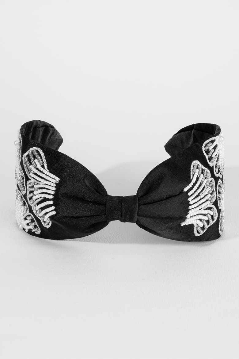 Flora Embellished Knotted Hair Band, Alternate, color, Black