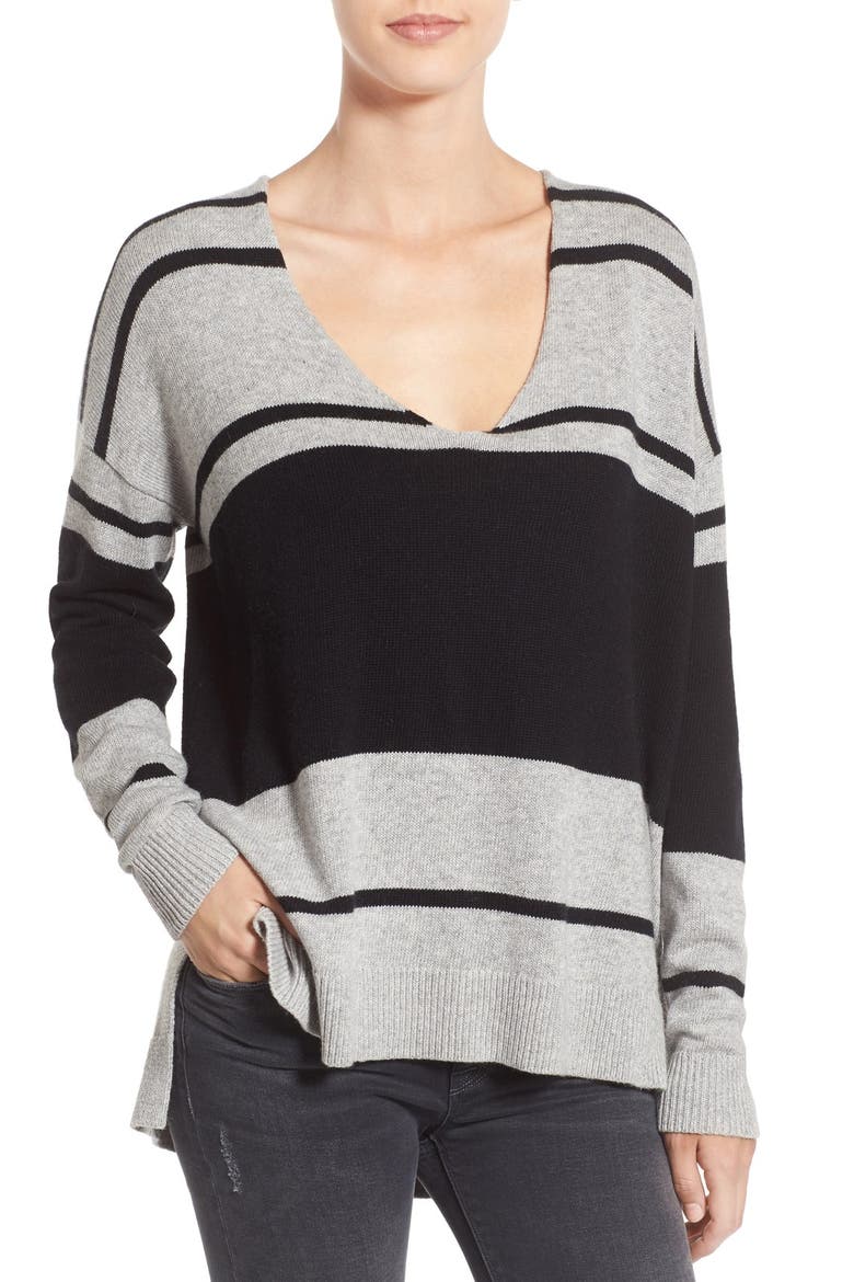Treasure&Bond Stripe Pullover Sweater, Main, color, GREY HEATHER BLACK