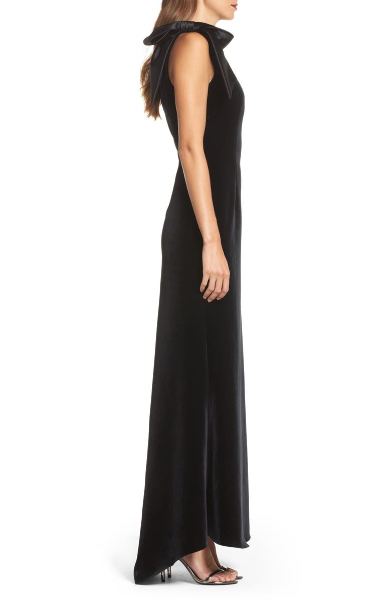 Eliza J Bow One-Shoulder Velvet Gown, Alternate, color,