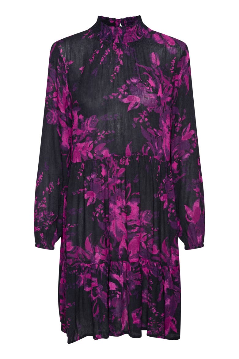 Karikka Dress Long Sleeves High Neck, Alternate, color, Black/Purple Painted