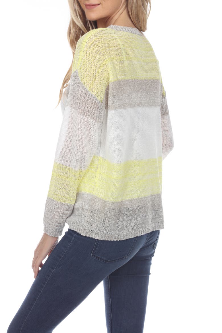 Stripe Long Sleeve Openwork Knit Top, Alternate, color, LEMON