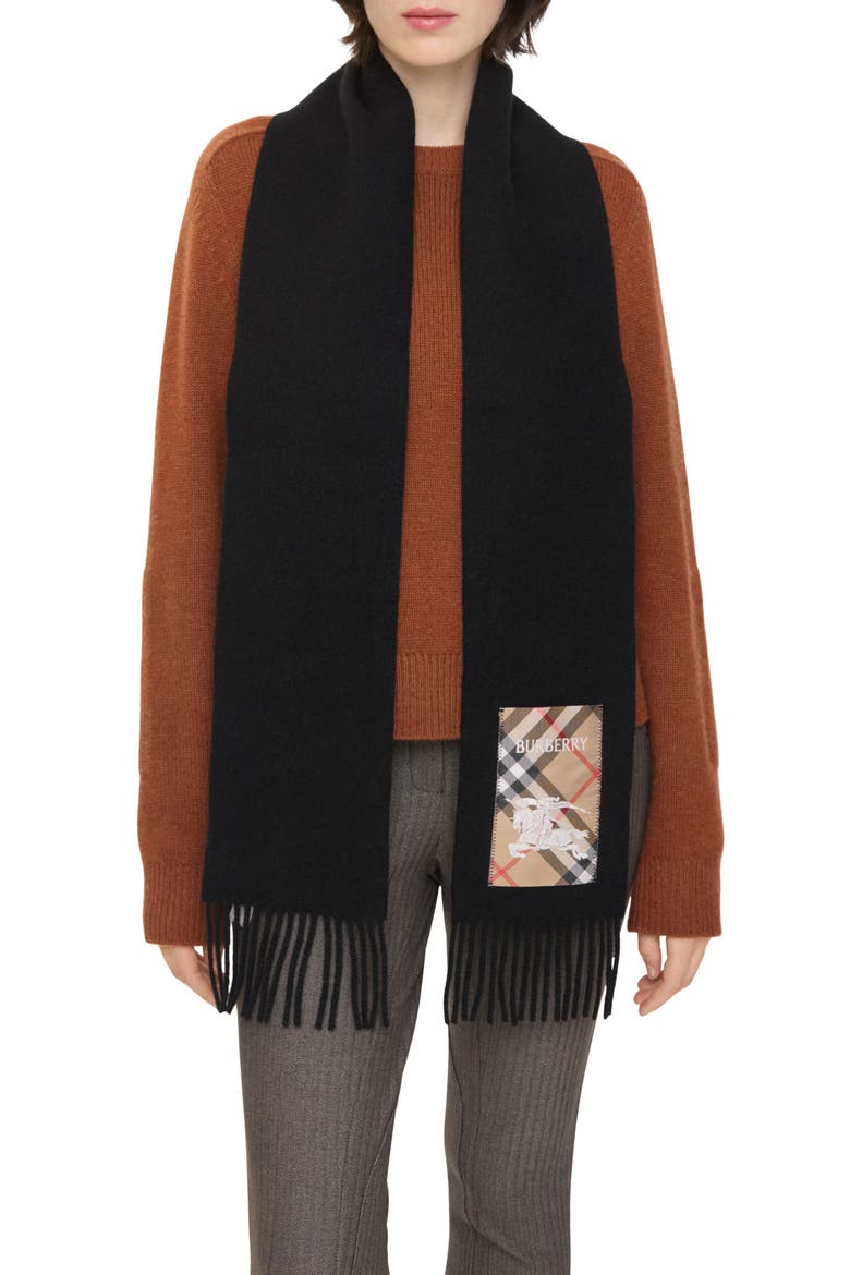 Reversible B Shield Cashmere Scarf, Alternate, color, BLACK/ SAND
