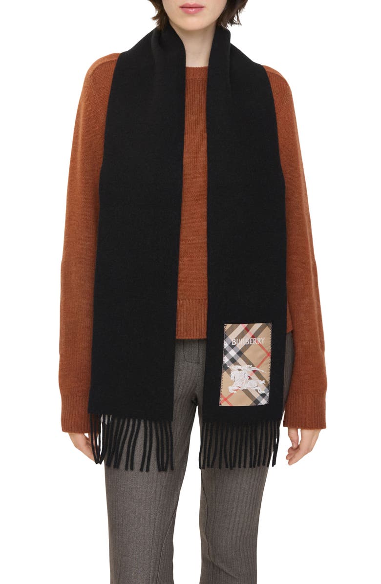 Burberry Reversible B Shield Cashmere Scarf, Alternate, color, Black/ Sand